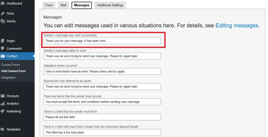 customise contact form fields