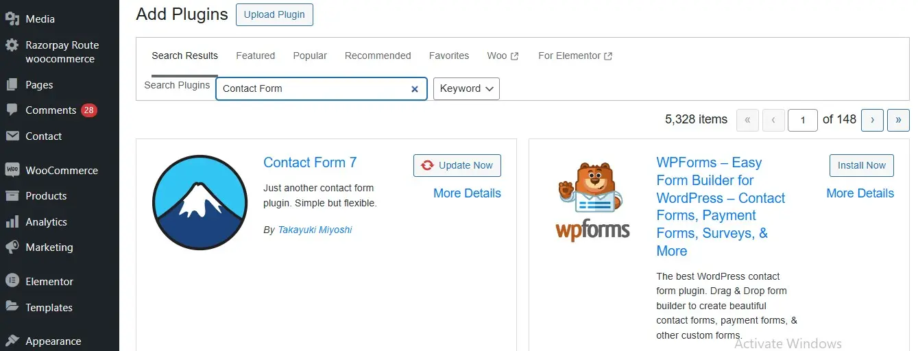 Install contact form 7 plugin